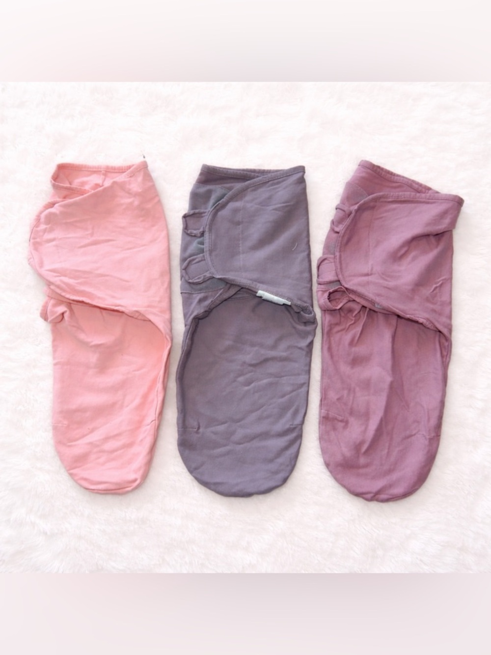Set of Three Baby Swaddle Wraps in Pink, Mauve, and Dusty Purple